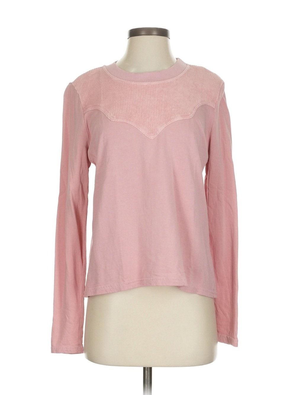 Women's Long-Sleeve Rib Yoke Tee — Soft Pink